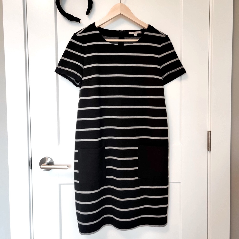 Gap striped black/gray stripe shirt dress with pockets, size S